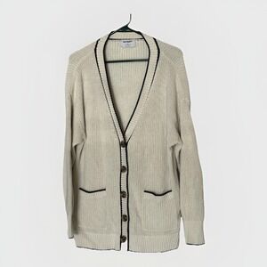 Vintage‎ Cable Knit Cotton Cardigan Size XL V Neck Grandpa Sweater Classic